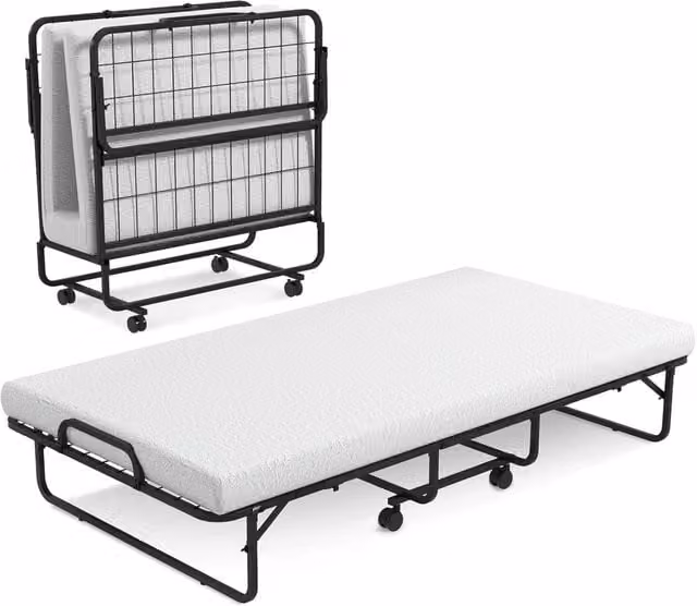 Costway Brandina Pieghevole con Materasso in Memory Foam e Struttura in Metallo, Letto Singolo Bianco per Adulti e Bambini, L/P/H: 90 x 190 cm, Capacità di Carico 180 kg