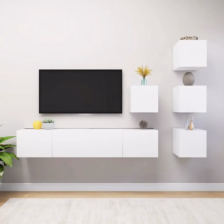 Set Mobili Porta TV Moderno vidaXL in Legno Multistrato Bianco Opaco per Soggiorno