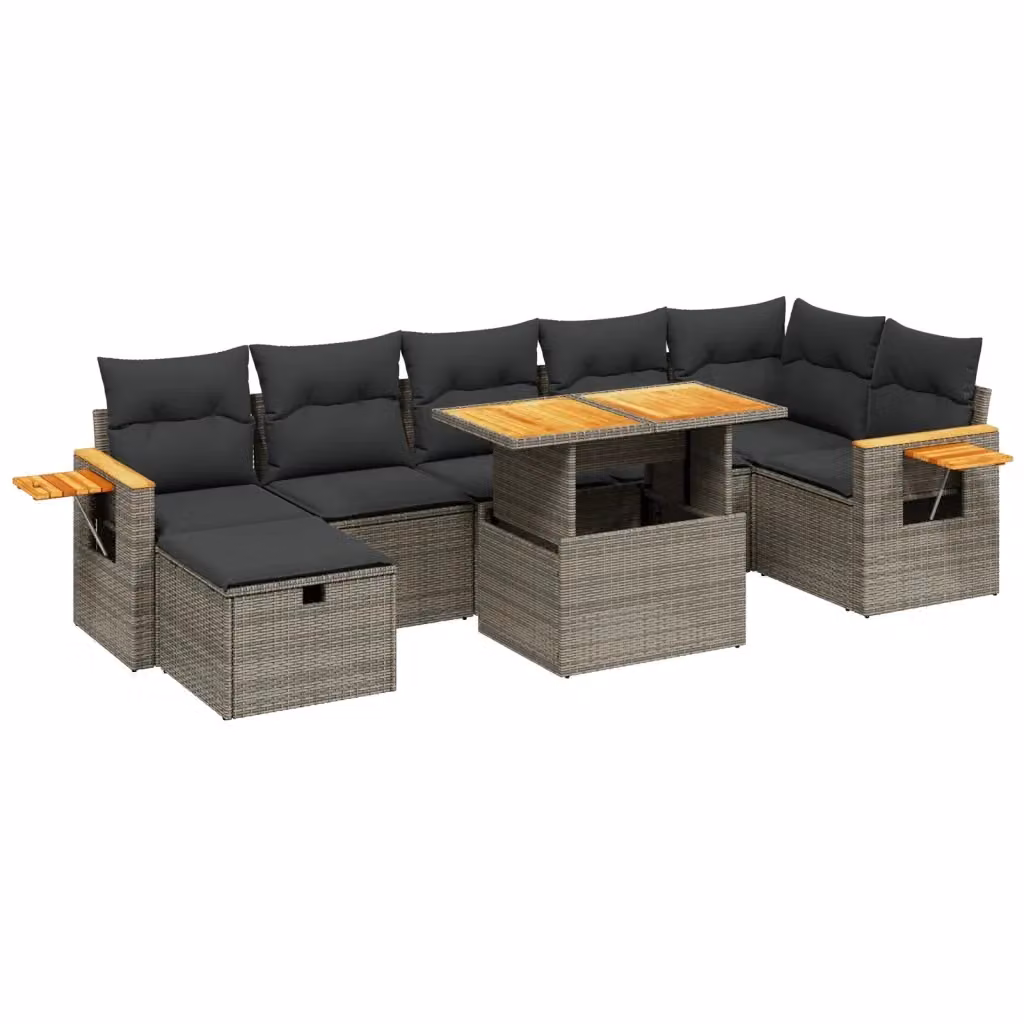 vidaXL Set Divano da Giardino 8 pz in Polyrattan Grigio con Cuscini e Tavolino da Esterno – 2