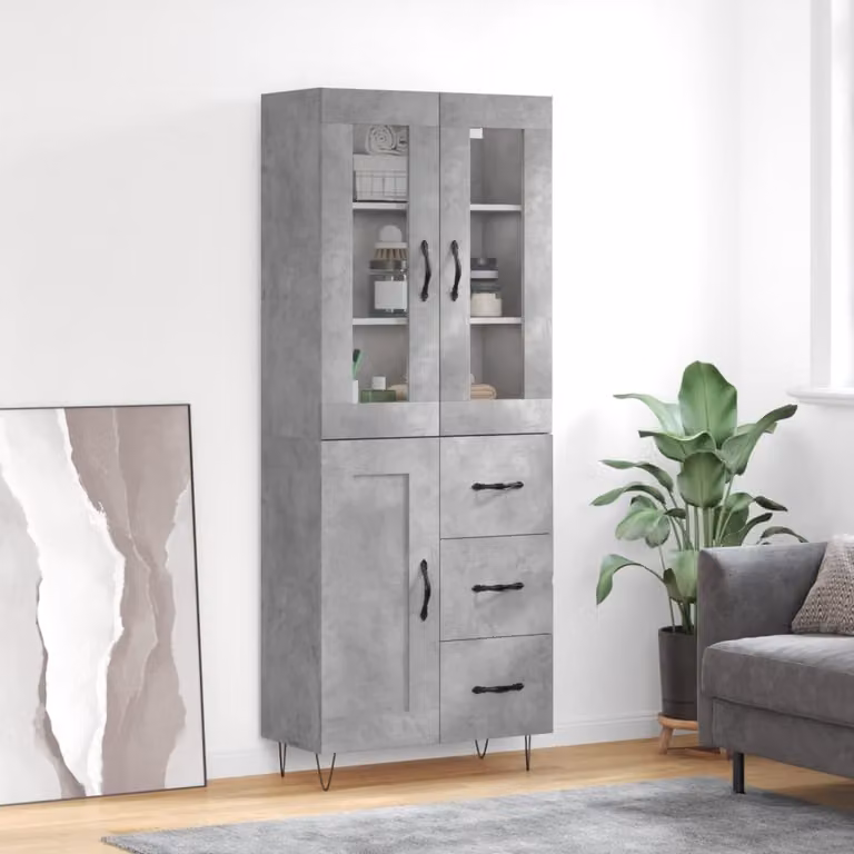 Credenza moderna vidaXL in legno multistrato e metallo, colore grigio, L: 69,5 cm, P: 34,0 cm, H: 180,0 cm