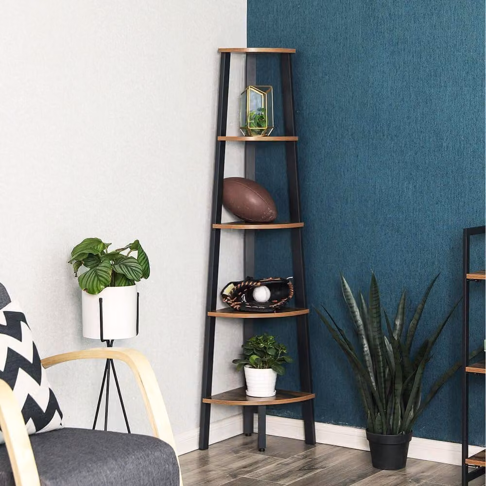 Scaffale a parete con 5 ripiani – Design sospeso – Stile industriale – Materiale: legno – Dimensioni: 32,5 x 159 x 34 cm
