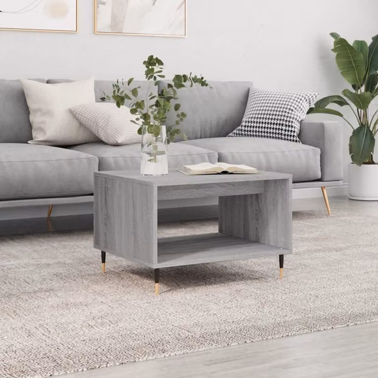 The Living Store Tavolino Grigio Sonoma 60x50x40 cm Materiale a base di legno