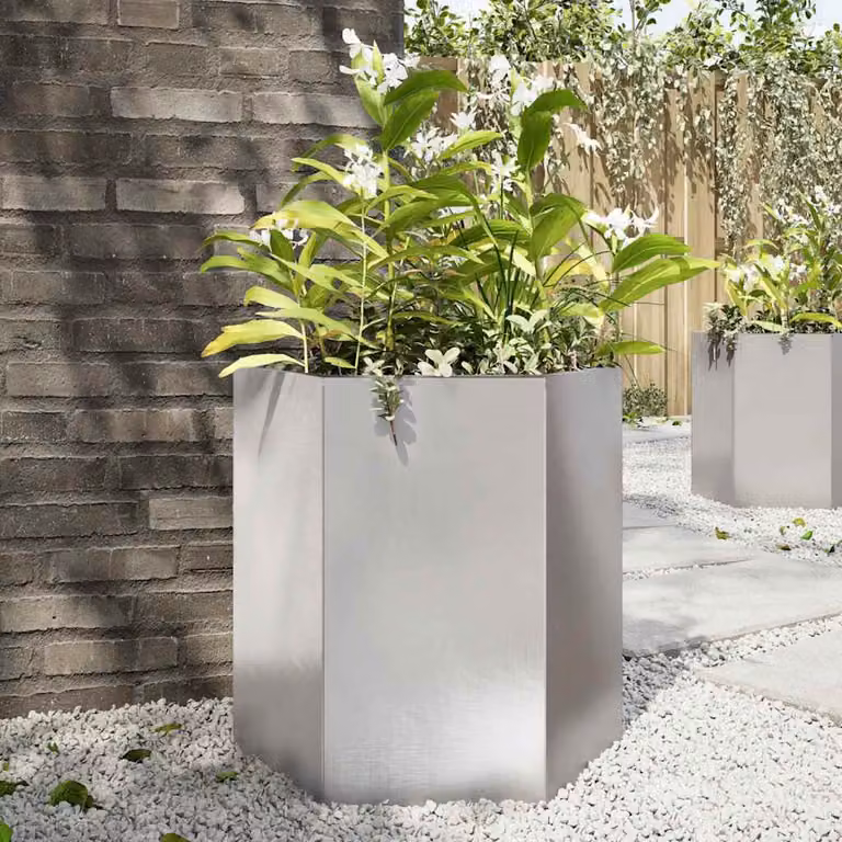 Fioriera da giardino esagonale vidaXL in acciaio inossidabile argento L: 46 cm, P: 40 cm, H: 45 cm
