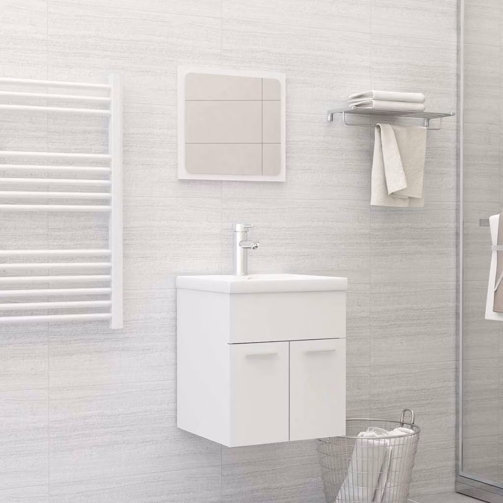 Set Mobili da Bagno Moderno vidaXL Bianco con Mobile Lavabo e Armadietto Specchio a Parete