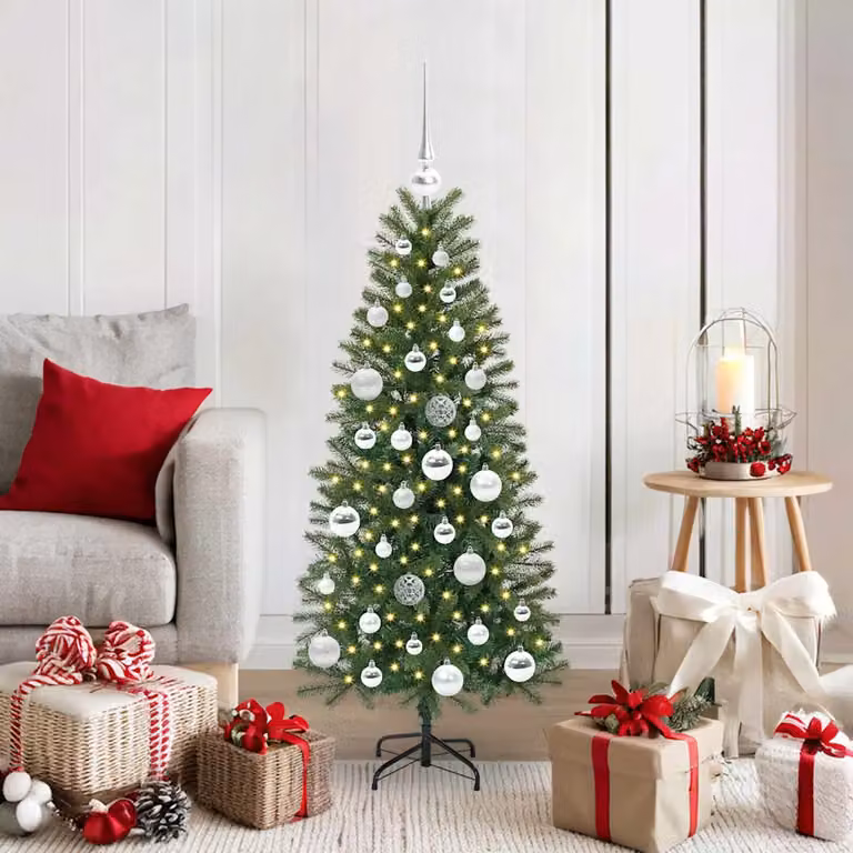 Albero di Natale artificiale moderno vidaXL verde con luci LED bianco caldo in PE e PVC, Altezza: 120 cm