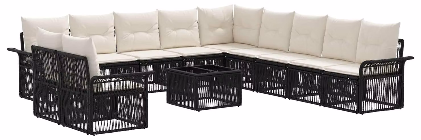 Set Divano da Giardino 12 pcs Nero polyrattan