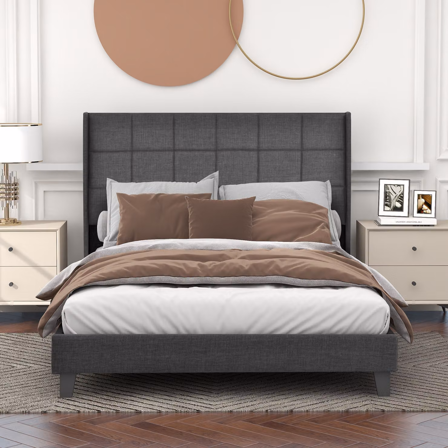 STILVORA Letto imbottito 140x200 cm, letto per ragazzi con alta testiera, moderno letto matrimoniale con rete a doghe, colore grigio (senza materasso)
