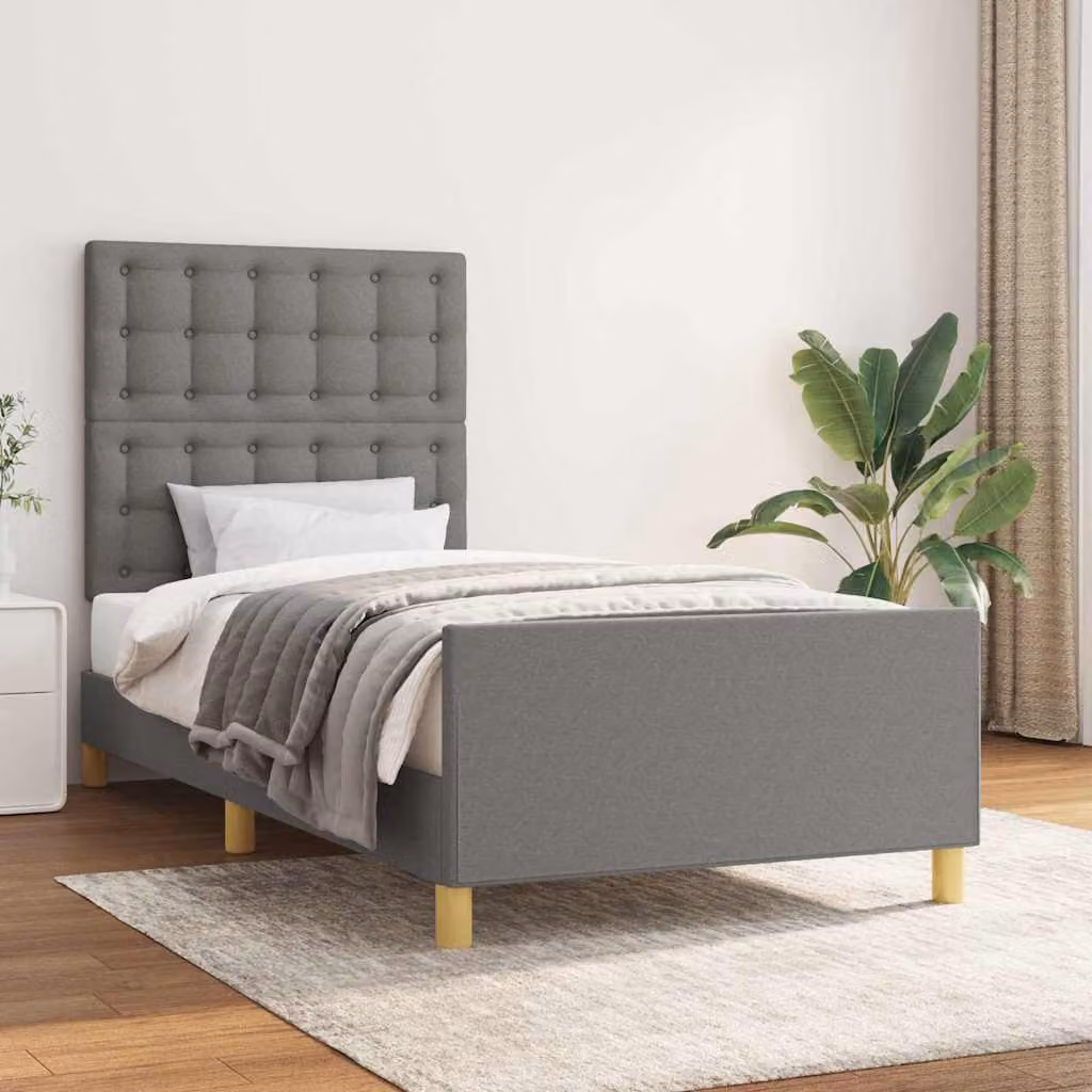Letto con giroletto e testiera vidaXL in tessuto grigio con struttura in legno di larice L/P/H: 193 x 93 x 128 cm