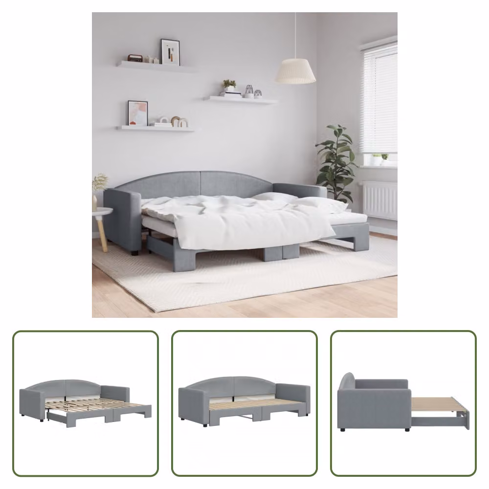 The Living Store letto da giorno allungabile grigio chiaro 90x200 cm in tessuto