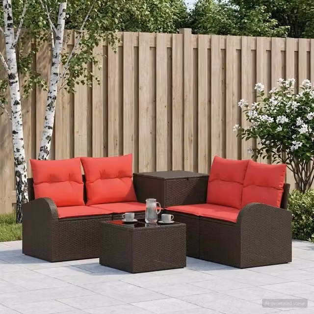 Set di divani 6 pz Marrone e Rosso 55 x 55 x 37 cm 3447187