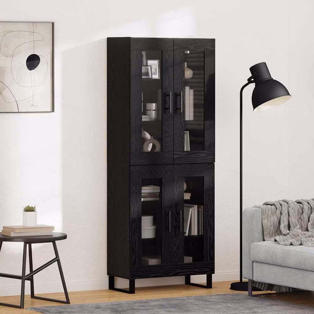 Credenza moderna vidaXL in rovere nero e vetro, set di 2 pezzi, L/P/H: 69,5 x 34 x 180 cm – 1