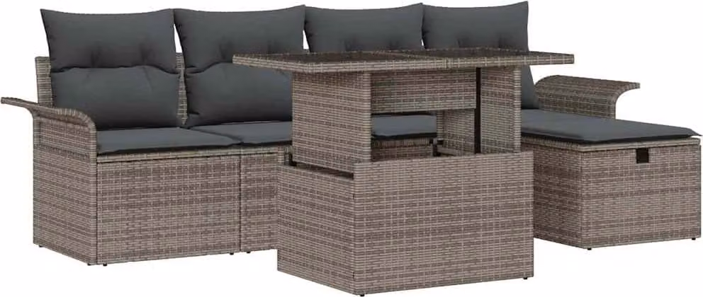 Set Divano da Giardino con cuscino 6 pcs Grigio Poly Rattan
