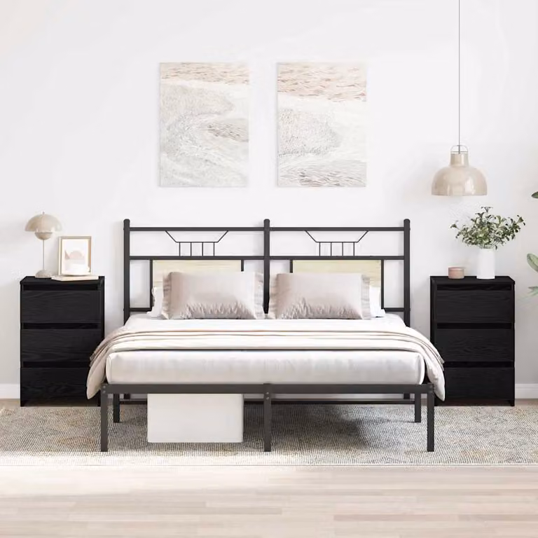 Set di 2 Armadi da Notte vidaXL in MDF Rovere Nero Opaco L 40 cm x P 35 cm x H 62,5 cm