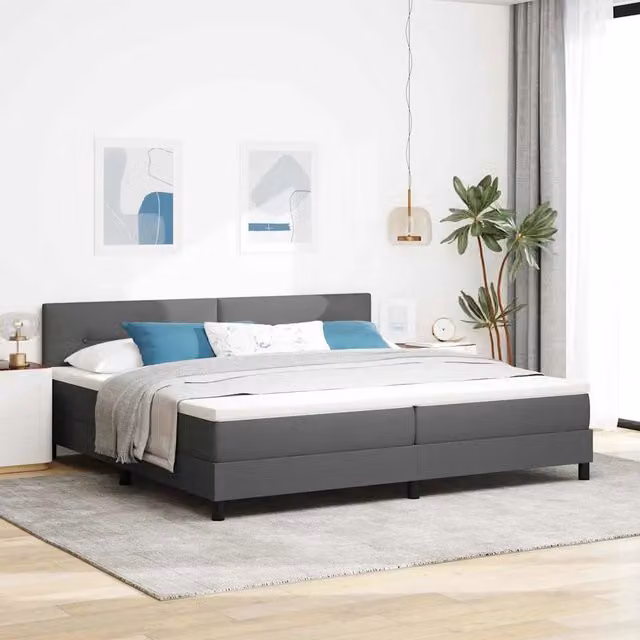 Letto a molle vidaXL con strisce LED e porta USB, rivestimento in tessuto grigio, L/P: 200 x 200 cm
