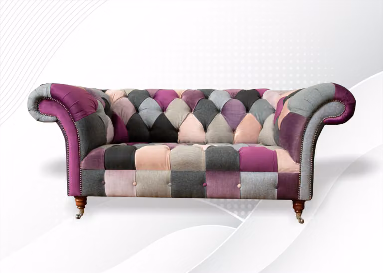 Wohnzimmer Möbel Stoff Textil Bunte Chesterfield Dreisitzer Sofa Couch Polster