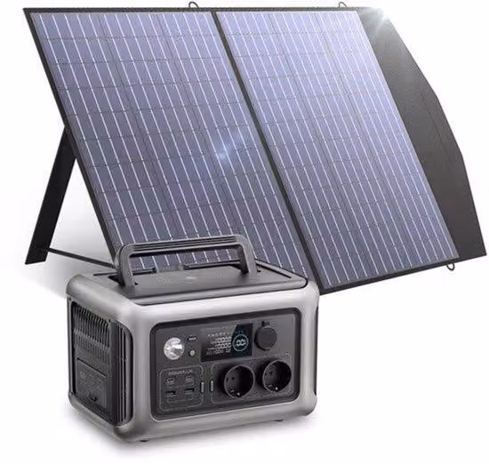 Centralina solare portatile da 600W con pannello solare da 100W, batteria LiFePO4 da 299Wh, UPS e tecnologia MPPT, ideale per campeggio e come sistema di alimentazione di emergenza, colore nero