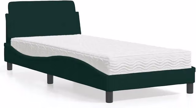 Letto con Materasso Dover vidaXL in Velluto Verde Scuro, Dimensioni: 90 x 190 cm