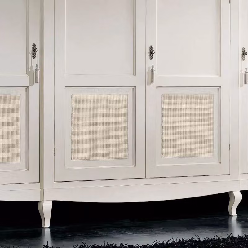 Armadio classico a 4 ante con paglia di Vienna in legno bianco shabby Mobili 2G L/P/H: 286 x 65 x 255 cm – 3