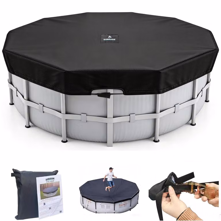 Copertura per piscina, rotonda, in tessuto 420D, impermeabile e resistente al vento, diametro 798 cm, colore nero