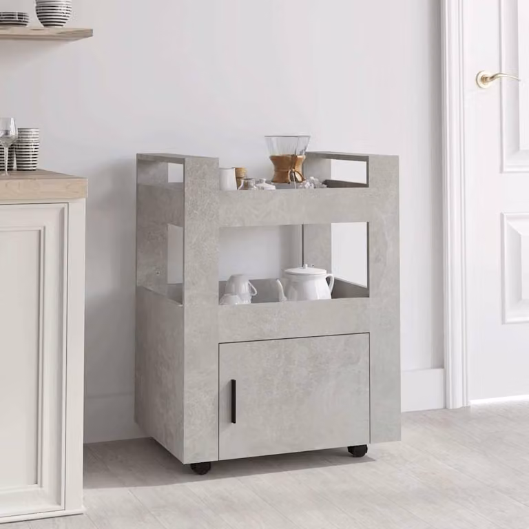 vidaXL Carrello da Cucina Moderno in Legno Multistrato e MDF, Grigio Cemento, L 60 cm x P 45 cm x H 80 cm