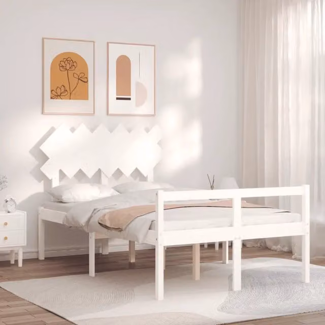 Letto per Anziani con Testiera-Struttura Letto per Anziani Bianco Double in Legno Massello