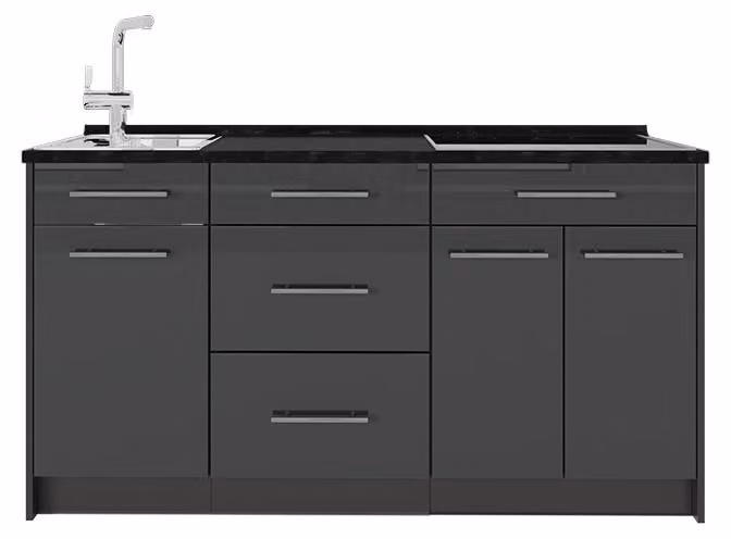 Cucine componibili piccole Vicco Fame-Line Antracite lucido/Antracite 150 cm, PL Antracite, Model 65375