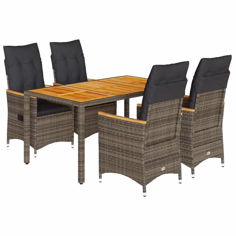 Set da Pranzo da Giardino 5 pz con Cuscini in Polyrattan Grigio