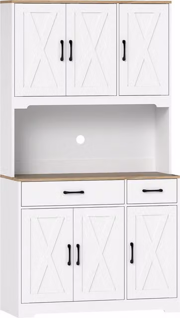 Credenza da cucina HOMCOM con 6 ante, 2 cassetti e ripiani regolabili, Bianco, L: 94 cm, P: 39,5 cm, H: 175,2 cm
