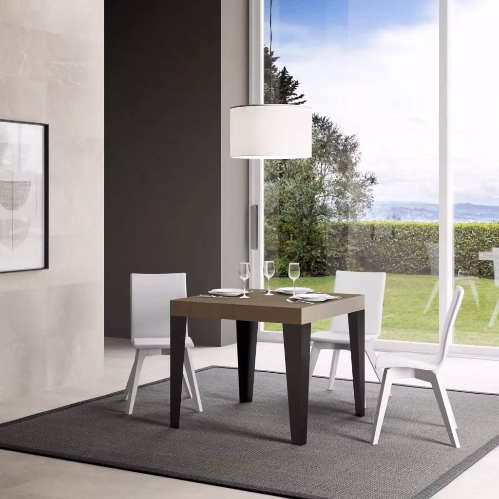 Tavolo Allungabile Moderno GIORDANOSHOP con Piano in MDF Laminato Tortora e Telaio Antracite L/P/H: 90 x 90-246 x 77 cm – 2
