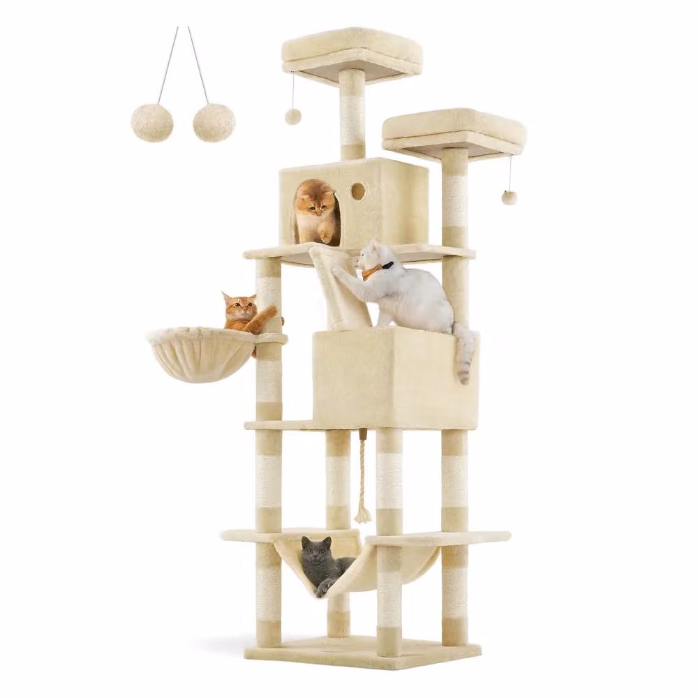 Tiragraffi a Più Livelli 168 cm Grigio Chiaro | FEANDREA, Beige / XXL (60 x 50 x 206 cm)