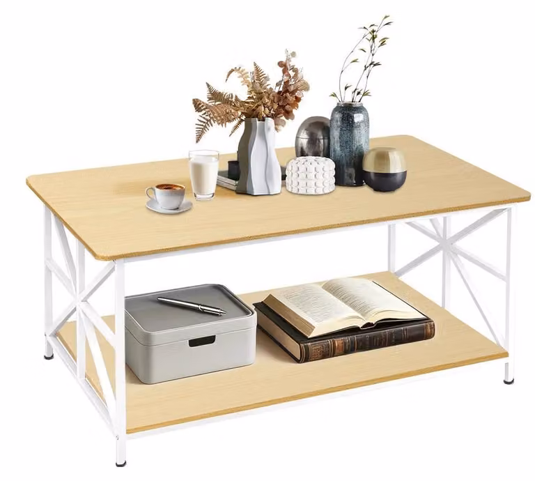Tavolino rettangolare - Tavolino da soggiorno - Legno - 2 ripiani con piano inferiore - Design moderno - 100x52x47,5 cm - Colore: marrone