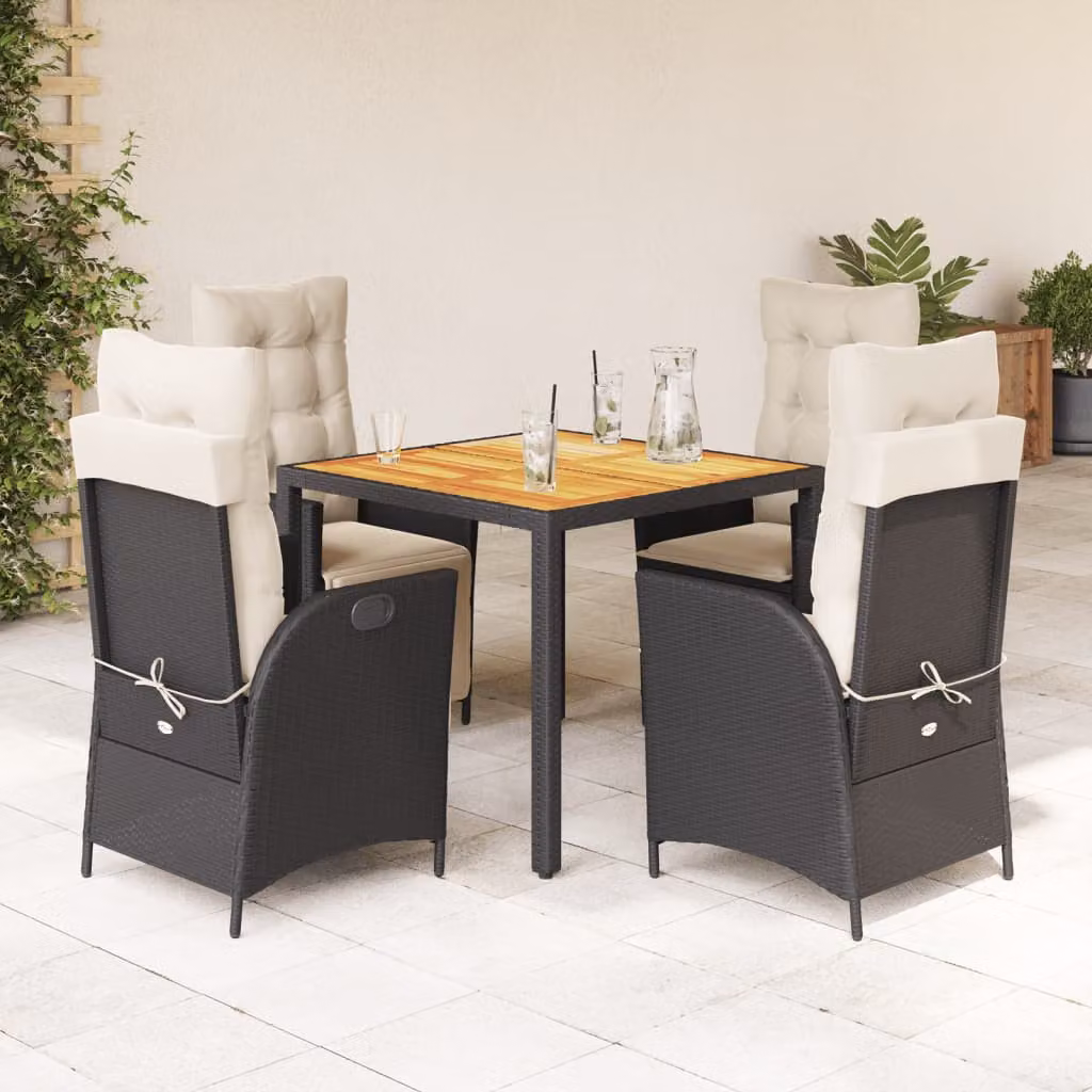 Set da Pranzo da Giardino vidaXL in Legno di Acacia e Polyrattan, 5 Pezzi, Nero e Bianco