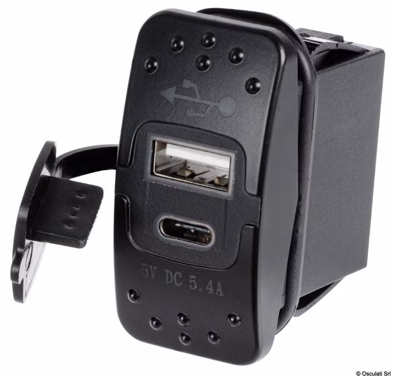 Doppia presa USB-A+C + voltmetro 12/24 V Osculati 14.195.63