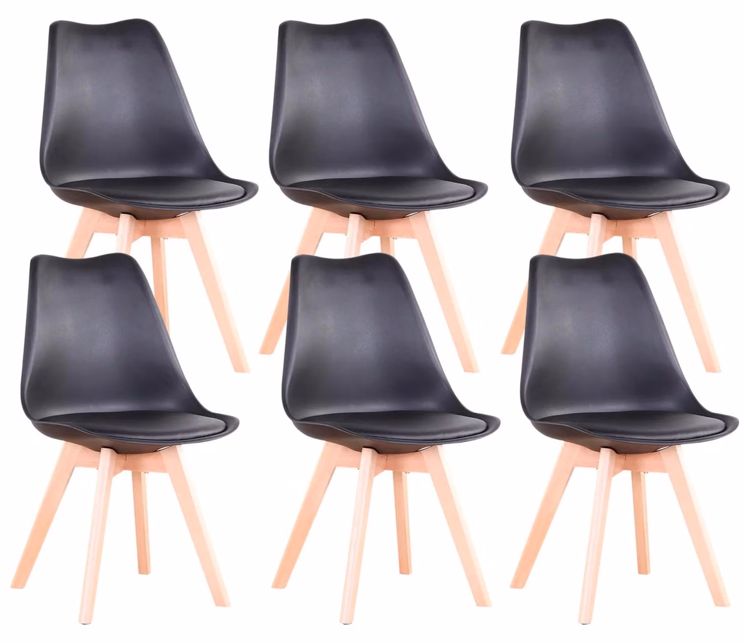 Sedie da pranzo in stile nordico - Set di 6 sedie - Sedili imbottiti - Struttura in plastica - Da montare autonomamente - Colore: nero