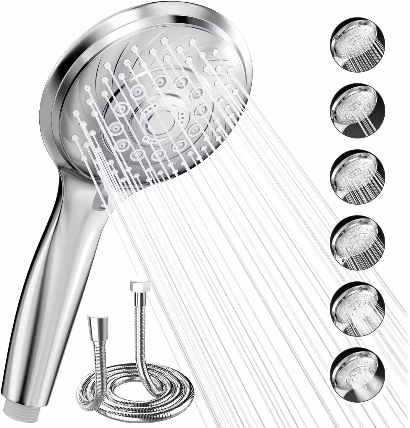 Set doccia da 1,5 metri, con 6 diverse tipologie di getto, cromato, per uso domestico