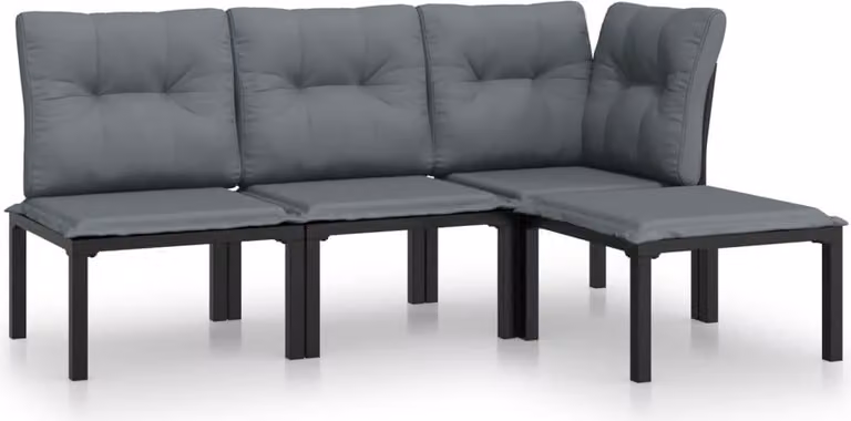 Set Salotto da Giardino 4 pz Nero e Grigio in Polyrattan