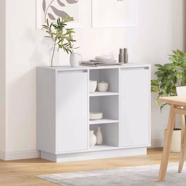 Madia moderna vidaXL in legno MDF bianco con illuminazione LED integrata L/P/H: 90 x 32 x 75 cm