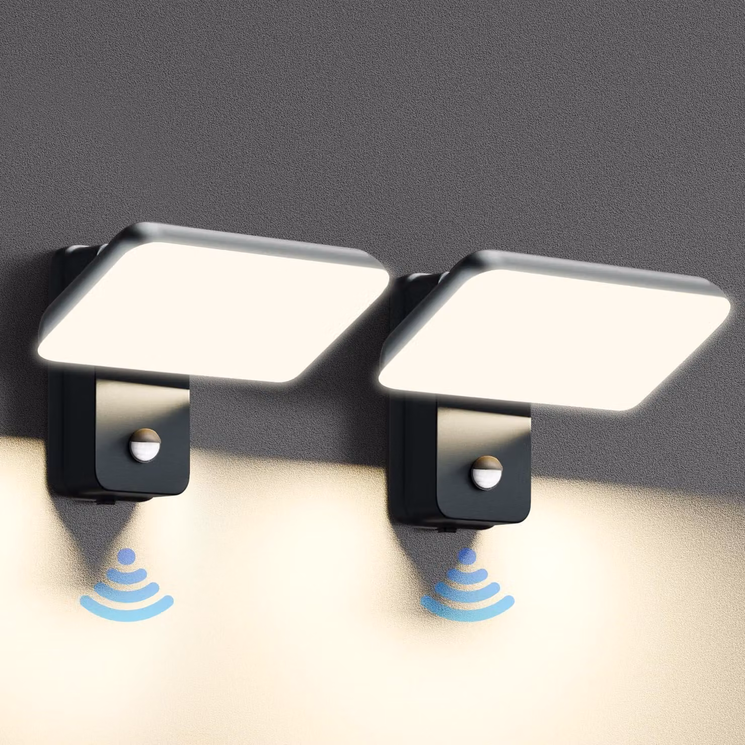 Lampada da parete esterna a LED, 24 W, con sensore di movimento, grado di protezione IP65, confezione da 2 pezzi, colore grigio scuro