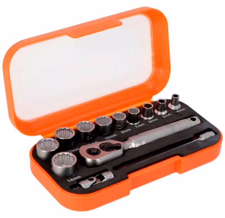 Set di chiavi a bussola Bahco da 1/4", dodecagonali, metriche, confezione self-service - 13 pezzi