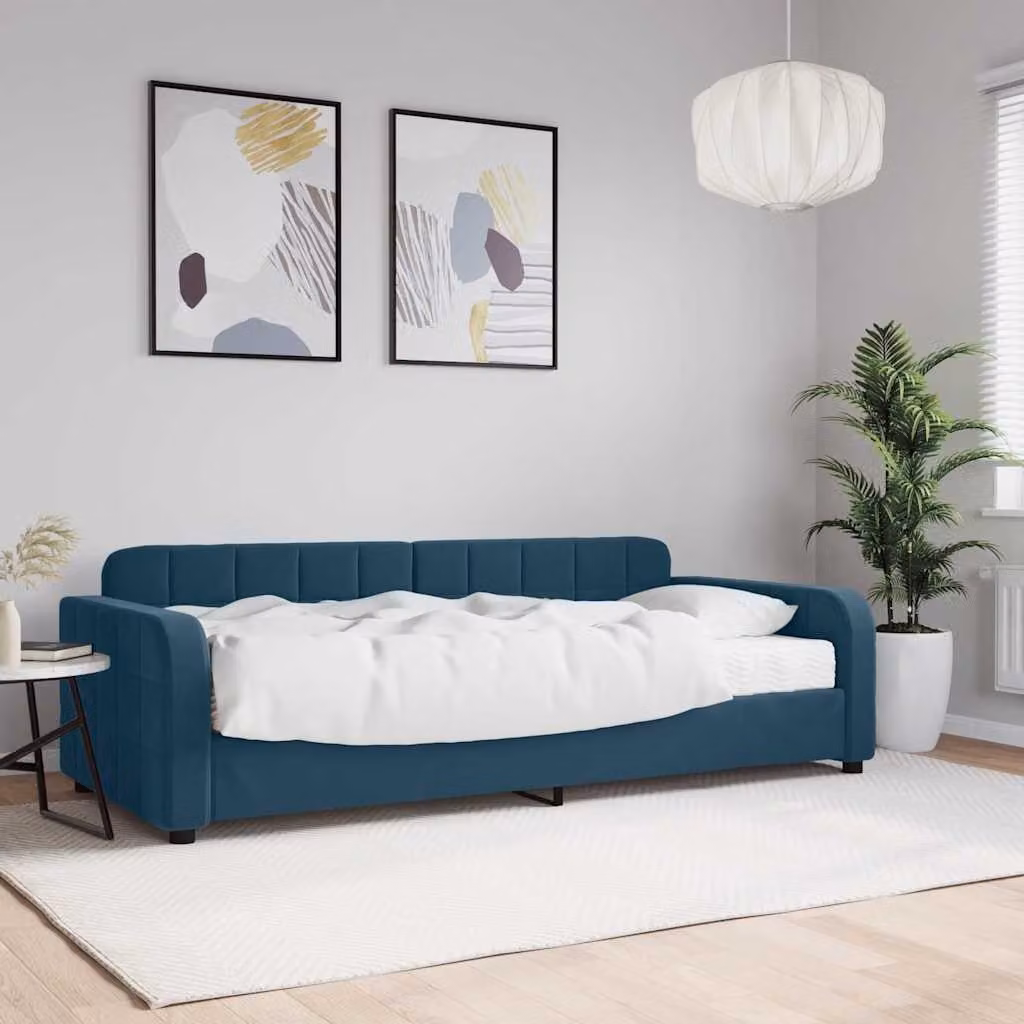 vidaXL Divano Letto in Velluto Blu con Materasso L/P/H: 90 x 200 cm