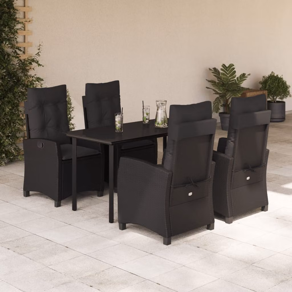 Maison Exclusive - Set da Pranzo da Giardino 5 pz Nero con Cuscini in Polyrattan