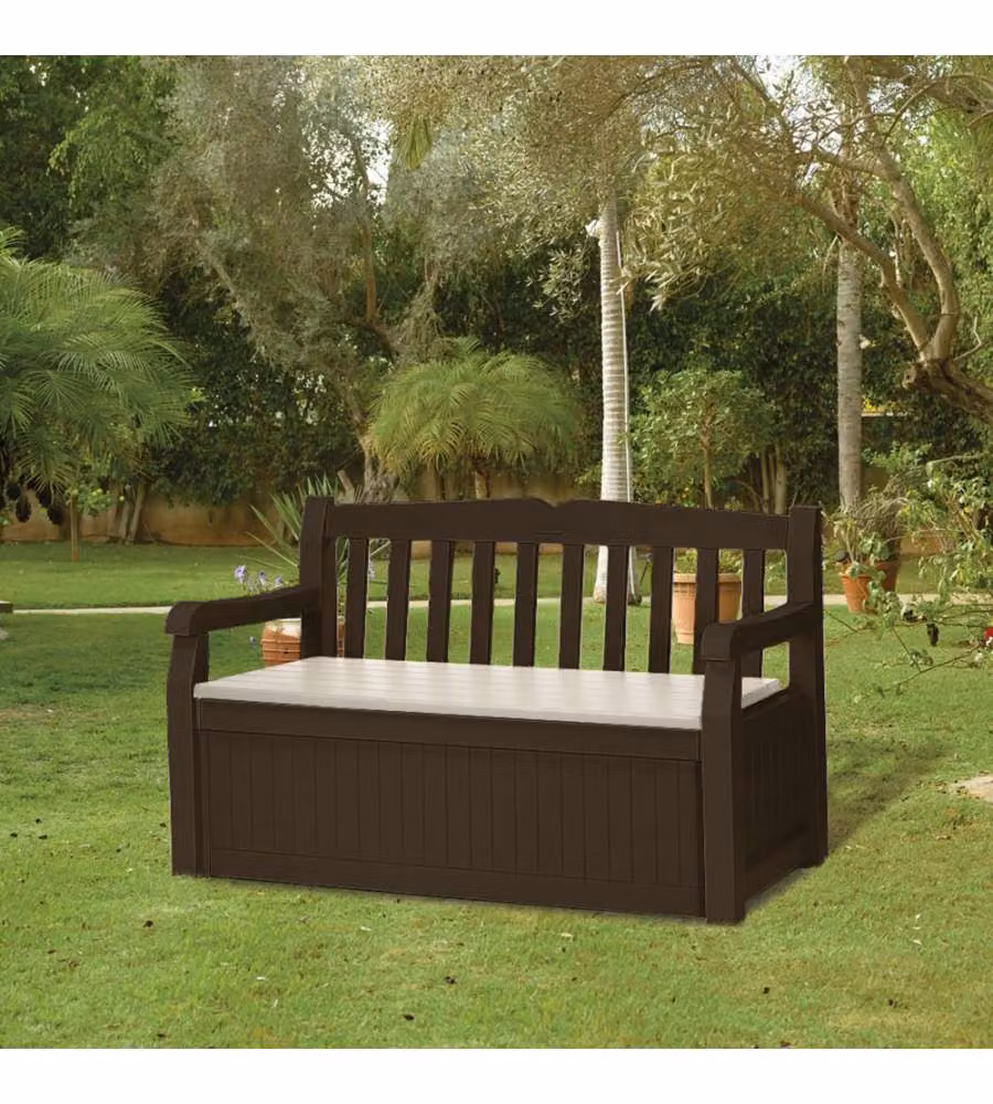 Panchina contenitore da giardino Keter Eden marrone e beige con braccioli e resistenza alle intemperie L/P/H: 140 x 60 x 84 cm – 2