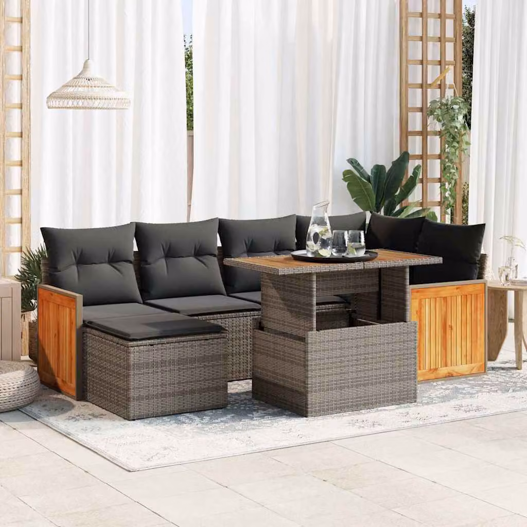 Maison Exclusive - Set Divani da Giardino 7pz con Cuscini Grigio Polyrattan Acacia