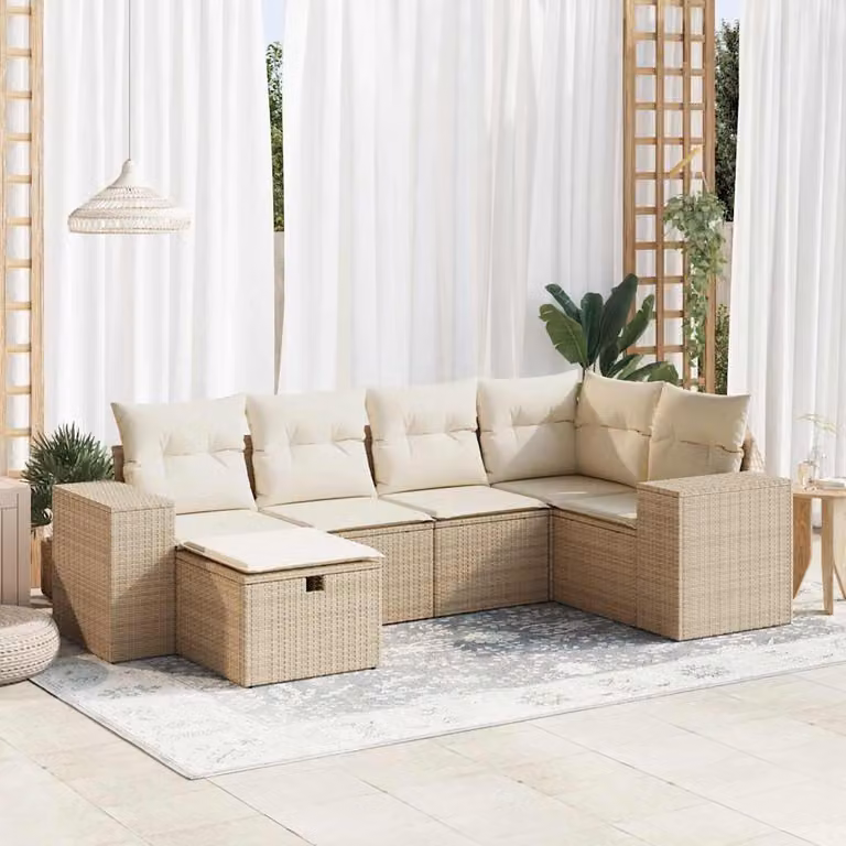 Set Divano da Giardino a L vidaXL da 6 pezzi con Cuscini Beige e Struttura in Metallo