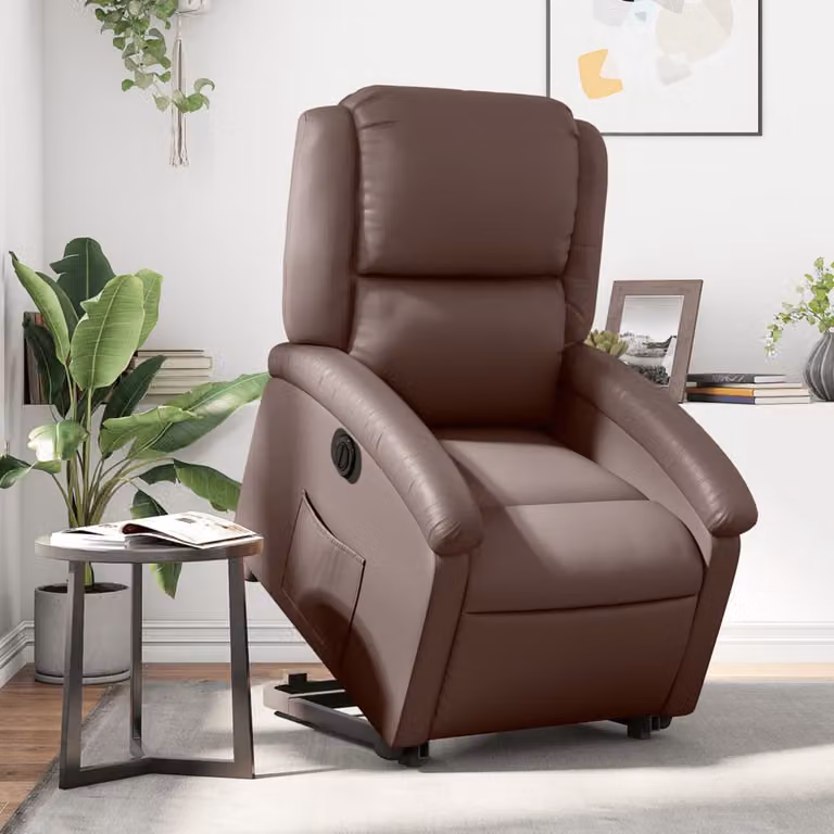 Poltrona Alzapersona Reclinabile vidaXL in Similpelle Marrone con Assistenza Elettrica per Senior