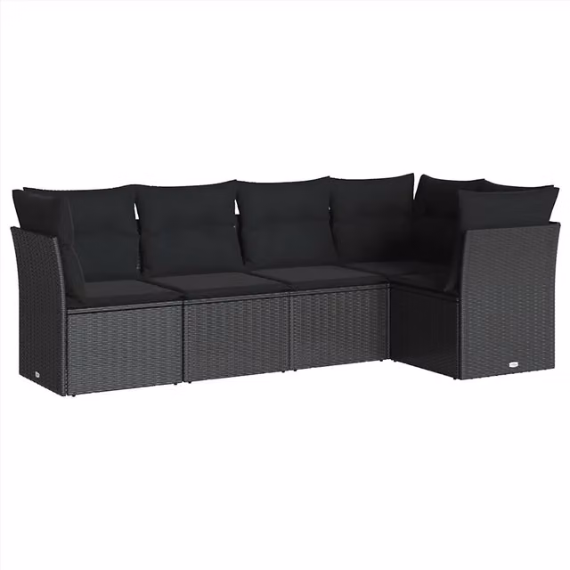 Set Divani da Giardino a L 5 Pezzi con Cuscini Nero e Struttura in Metallo