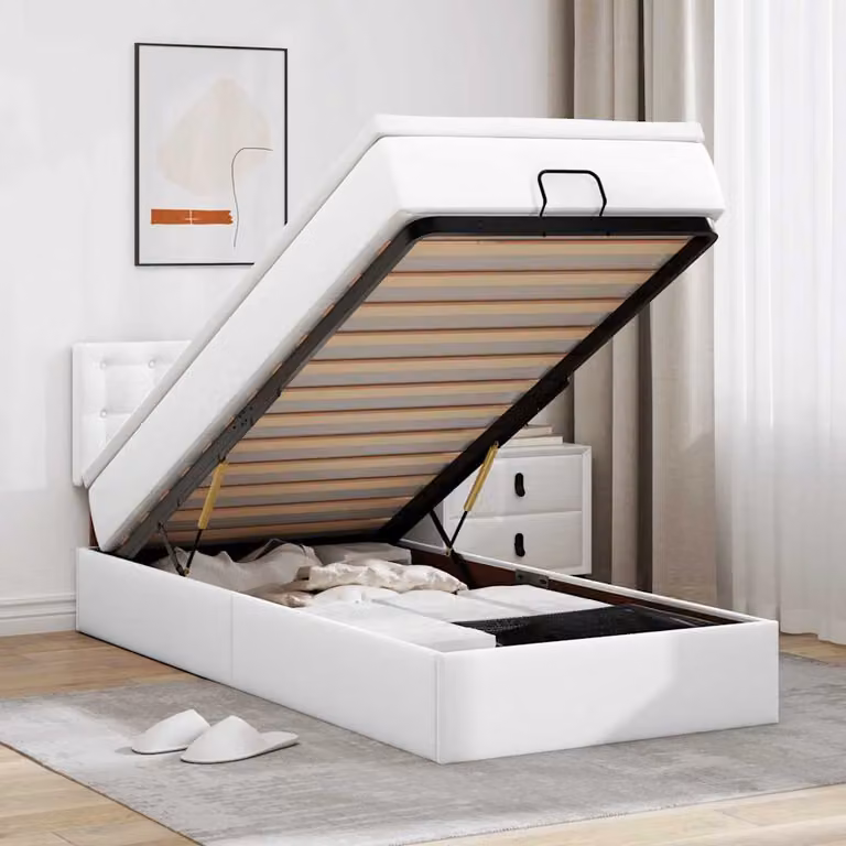 Letto Pouf vidaXL con Materasso Bianco in Similpelle, L 90 x P 200 cm