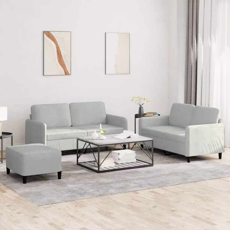 Maison Exclusive - Set divano 3 pezzi in velluto grigio chiaro