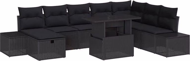 Set Divano da Giardino 11 pcs Nero Poly Rattan