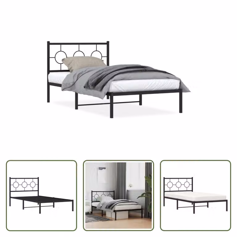 The Living Store Struttura letto con testiera in metallo nero 100x200 cm